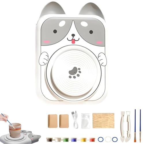 Cute Animal Pottery Wheel Set for Kids, DIY Mini Pottery Studio and Complete Painting Kit, Complete Pottery Painting Kit Arts and Crafts, Gift for Boys Girls (Cat)