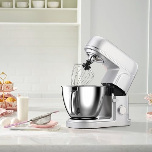 Stand Mixer, Electric Food Processor Dough Mixer, 1000W Dough Blender, Kitchen Standing Mixer Grinder for Baking, Food Blender with 5 L Bowl, Dough Hook, Flat Paddle, Lantern Stick, Lid (Silver) - Image 8