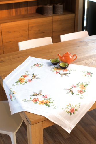 Image of Vervaco Cross Stitch Tablecloth Kit, 32 x 32 inch, Hummingbird