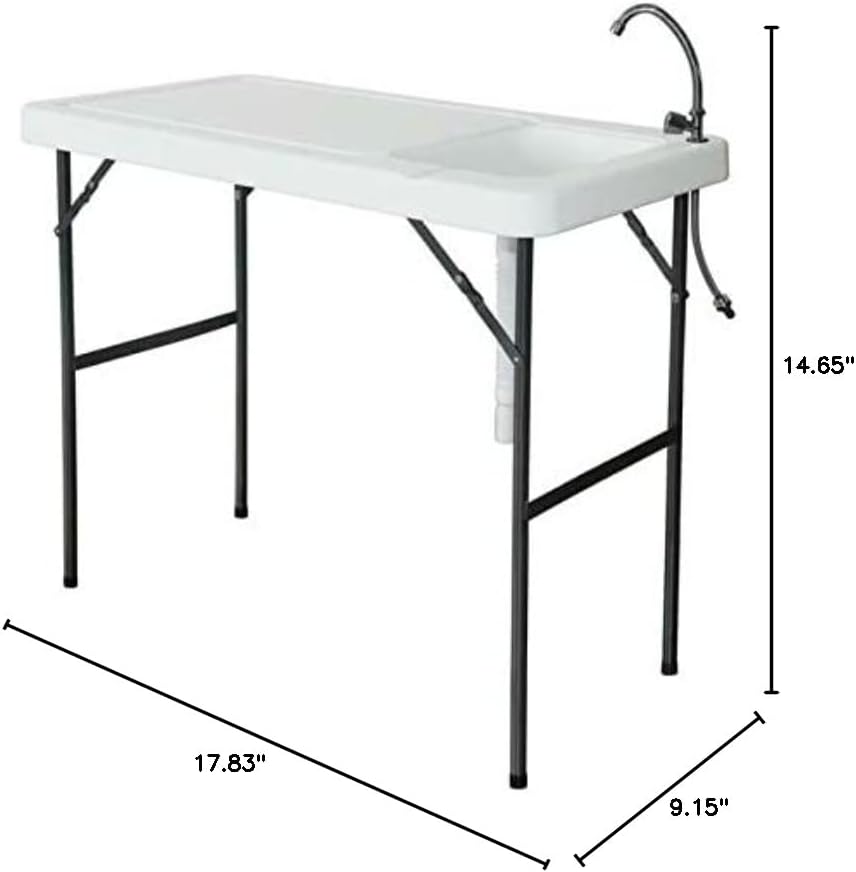 4-Foot Portable Fish Cleaning Table, Outdoor Folding Fish Cleaning and Game Table w/Sink, Camping Outdoor Folding Table Washing Station for Camping, Picnic and Garden