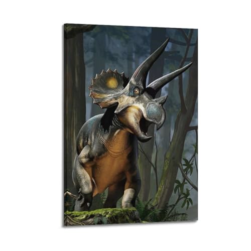 Impression sur toile triceratops cadre deco murale salon dinosaure 40x60