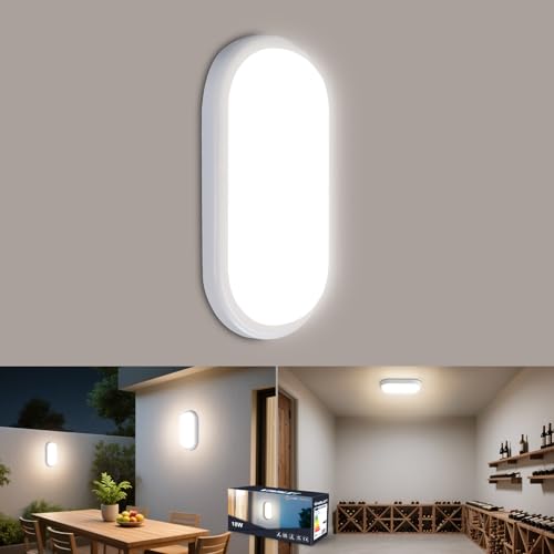 VivaLet Lámpara de Techo LED 18W 1800LM, Lámpara de Pared Para Interiores, Lámpara de Baño Ovalada IP65, Lámpara de Bodega Blanca Neutra 4000K, Lámpara LED Resistente a La Humedad Apta Para Balcones