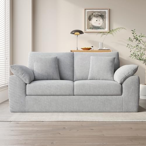 Image of 75.6 inch Modern Loveseat Sofa for Living Room, Cloud Boneless Couches with 4 Pillows, Mid Century Loveseat couches for Small Place, No Assembly Required, Light Grey