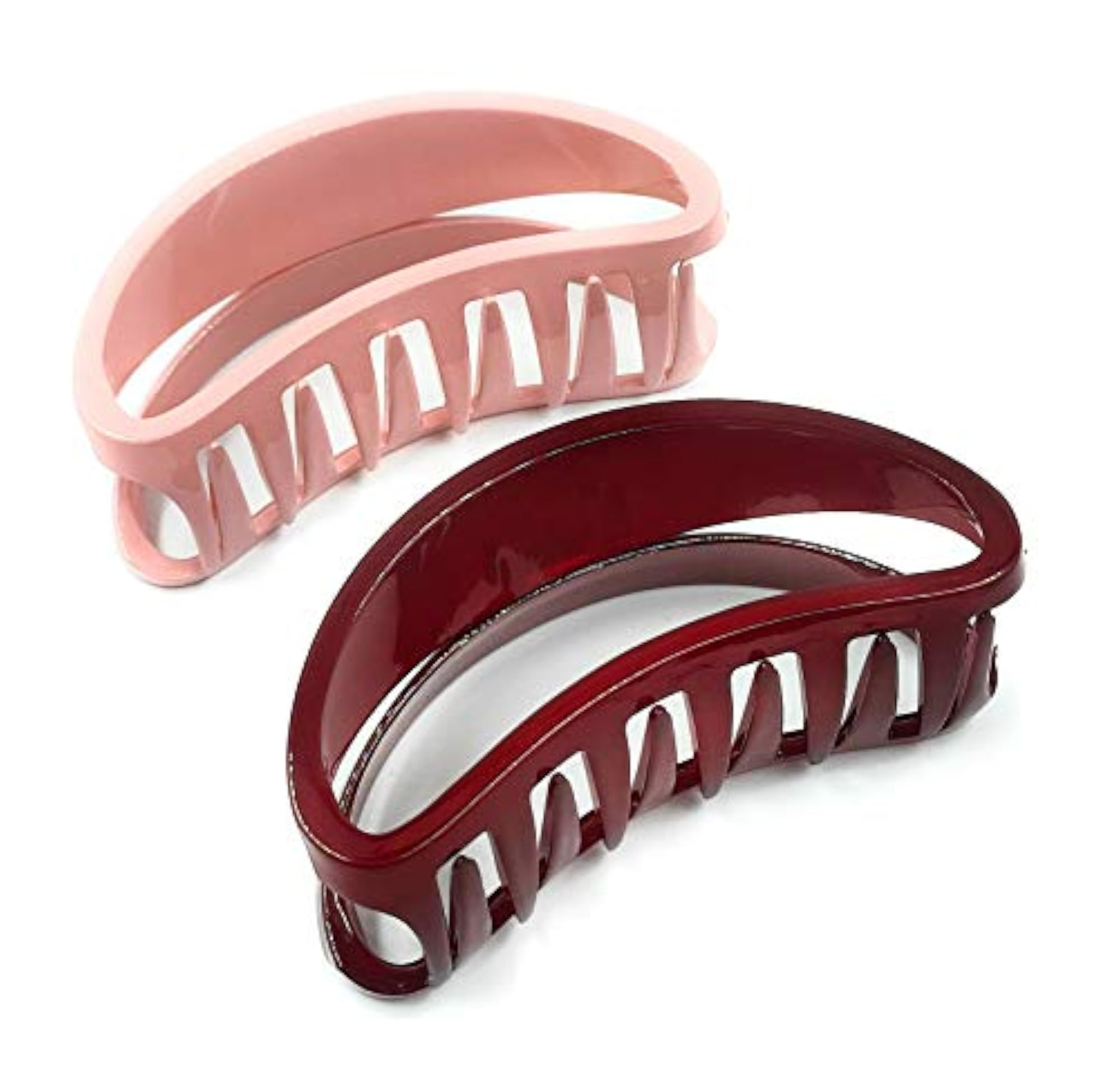 Maroon & Pink Resin Plastic D Shape Hair Clutcher Clip, Set Of 2