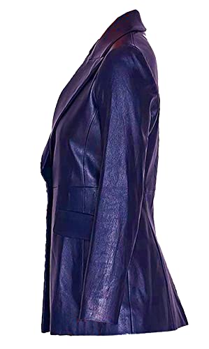 VearFit Office Wear 1-Button Real Genuine Lamskin Long sleeves Leather Blazar Coat Black, Blue and Brown For Women2