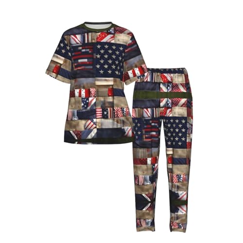 Pyjama patchwork femme drapeau américain ensemble de nuit doux - 4