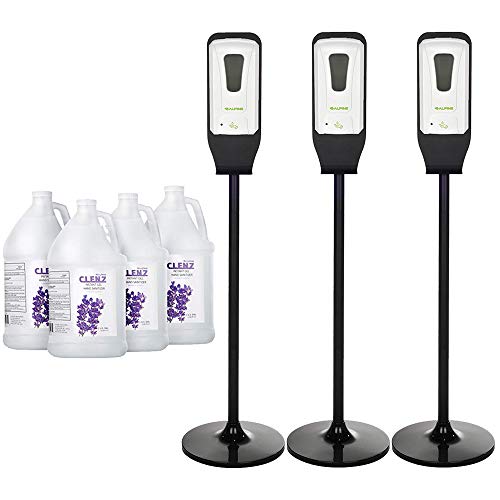 Alpine Industries 1200 ml. Automatic Sanitizer Dispenser with Floor Stand and Case of 1 Gallon Gel Sanitizer - Value Pack
