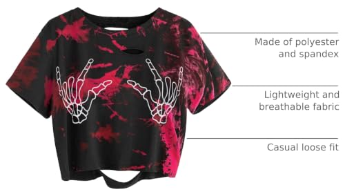 Image of Avanova Women Skull Finger Graphic Distressed Tee Shirt Ripped Short Sleeve Crop Tops