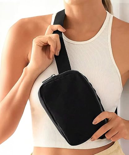 Image of Nollia Belt Bag with Adjustable Strap Waterproof Fanny Pack Everyday Workout Crossbody Sling Bag-Black