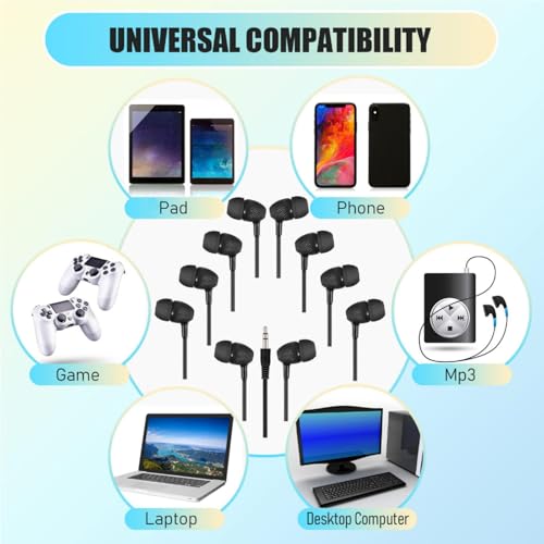 Image of Macarrie 200 Pack Earbuds Bulk Earphones 3.5 mm Classroom Headphones for Adult Assorted Colors Earbud Wired Earphone Without Mic for Adult Office Home Individually Bagged(Black)