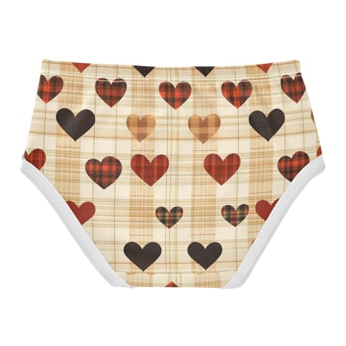 ZZKKO Vintage Plaid Heart Love Girls Underwear Toddler Panties for Girls Comfort Brief Size 2T-8Y2