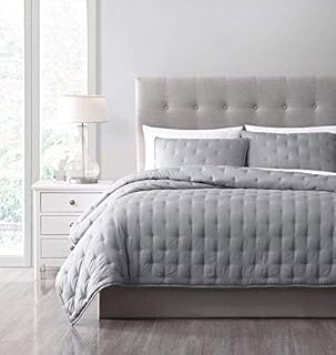 Chezmoi Collection Milo 3-Piece Soft Cooling Bamboo Fiber Cross-Stitch Quilted Coverlet Set (Queen, Light Gray)