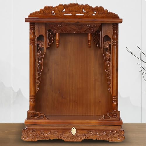 Mesa pequeña de meditación budista tallada en madera con panel extraíble, soporte de exhibición de estatua de Buda para Pooja e incienso tributo
