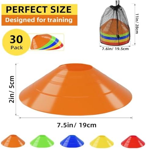 Mumoo Bear 30 Pack Soccer Cones, Disc Cones for Sports Training with Mesh Bag, Sports Cones for Training Drills Practice - 1