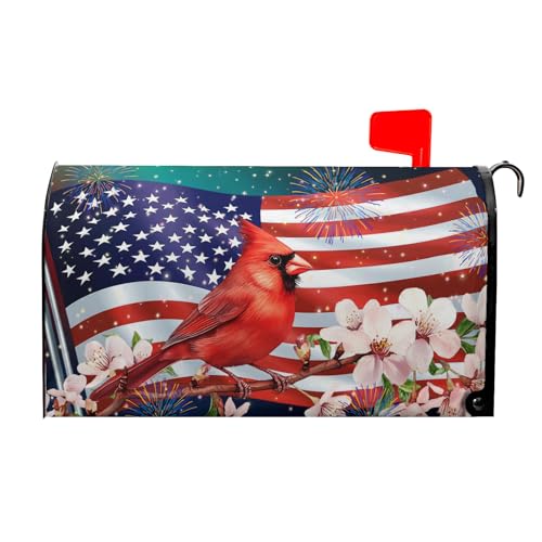 Image of July 4th America Flag Patriotic Mailbox Covers Magnetic Standard Size 21 inchx18 inch Summer Floral Bird Mail Box Wraps USA Memorial Day Post Letter Box Covers Home Garden Yard Decor for Independece Day