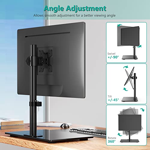 Image of Free Standing Single Monitor Stand, Height Adjustable Monitor Mount with Glass Base, Fits LCD LED Flat Curved Screen up to 32 inch, 22lbs, with Grommet Base (GMF001) by WALI