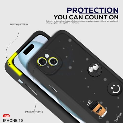 Image of AESTMO Back Case Cover for iPhone 15 Back Cover | Cute Fun Cartoon 3D Ball | Coffee Silicone Case | Full Body Protection | Camera Protection Back Cover for iPhone 15 (Black)