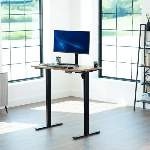 Image of VIVO Reclaimed Wood 43 x 24 in Standing Desk, DESK-KIT-1B4P | Electric, Holds 220 lbs, Sit Stand, Height Adjustable, Solid One-Piece Table Top, Memory Presets, 1B Series, Black Frame