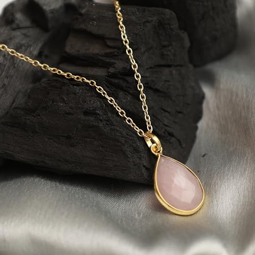 Gempires Lightweight Teardrop Crystal Pendant Necklace Handmade Gemstone Bezel Jewelry Hypoallergenic Unique Everyday Wear Jewelry For Womens 18- Inch Adjustable Chain4