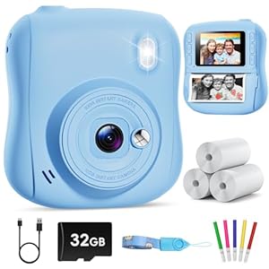 Hangrui Kids Camera Instant Print, HD Instant Camera for Kids with 32GB Card & Print Paper, 14MP 1080P Kids' Digital Cameras, Christmas Birthday Gifts Toy for Girls & Boys Aged 3-10 -Blue