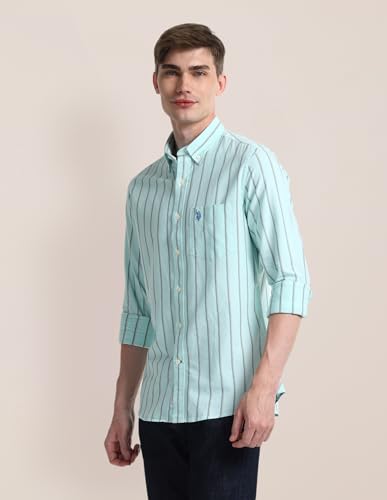 Image of U.S. Polo ASSN. Striped Regular Fit Cotton Shirts for Men - 100% Cotton, Full Sleeve Mens Casual Shirts