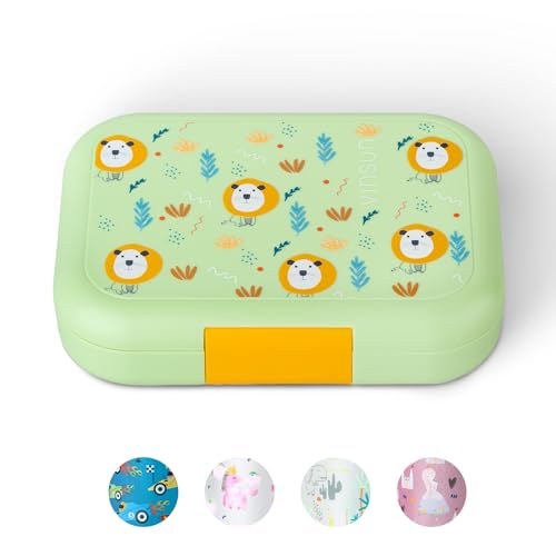 VINSUN Lunchbox für Kinder mit 4 Fächern - Auslaufsicher, BPA frei, spülmaschinengeeignet - Grüne Bento Box mit Löwen Motiv für Kindergarten, Grundschule, Ausflüge VINSUN Lunchbox für Kinder mit 4 Fächern - Auslaufsicher, BPA frei, spülmaschinengeeignet - Grüne Bento Box mit Löwen Motiv für Kindergarten, Grundschule, Ausflüge