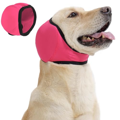 Dog Calming Hoodie Quiet Ear Cover for Noise Protection Anxiety Relief Ear Muffs, No Shake Ear Wraps for Dogs, Swim Cap Bath Blow Drying Headband Wraps for Ear Hematoma Groom Fireworks (M,Rose Pink)