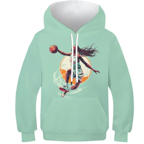Sweat basket-ball à capuche imprimé vibrant drôle pull poche enfants
