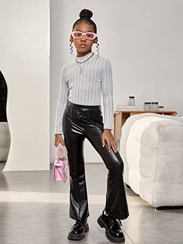Image of SHENHE Girl's Ribbed Knit Mock Neck Long Sleeve Fitted Basic Knitwear Tee Top Light Grey 8Y