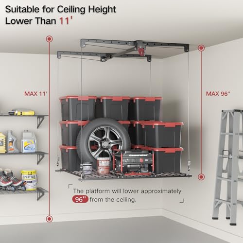 Kokoracker Overhead Ceiling Mounted Garage Storage Lift, Heavy-Duty 4X4 Ft Garage Ceiling Storage Racks With Safety Lock thumb #1