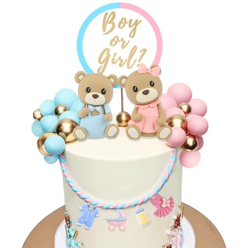 Bear Cake Toppers Gender Reveal Balls Cake Decorations for Boy Girl Gender Reveal Baby Shower Party Supplies