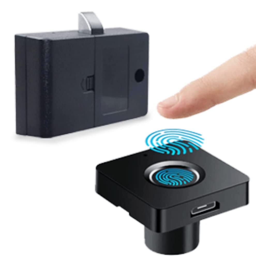 Fingerprint Cabinet Lock, Smart Biometric Cabinet Lock, Keyless Hidden File Drawer Wardrobe Lock, Safety Electric Fingerprint Lock, DIY Wooden Furniture Privacy Lock for Home Office (Black)