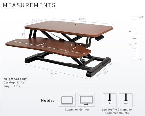 Image of VIVO 26 inch Desk Converter, K Series, Height Adjustable Sit to Stand Riser, Dual Monitor and Laptop Workstation with Keyboard Tray, Dark Walnut Top, Black Frame, DESK-V026KA