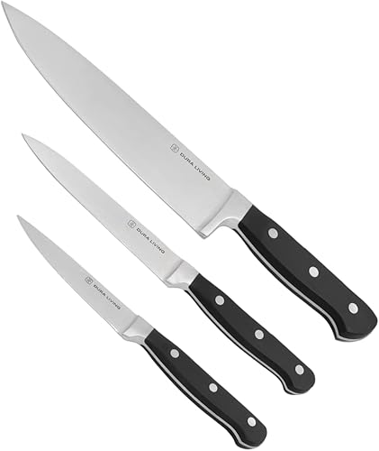 DURA LIVING Juego de cuchillos de cocina de 3 piezas, acero inoxidable de alto carbono forjado ultraafilado, incluye chef de 8 pulgadas, utilidad de