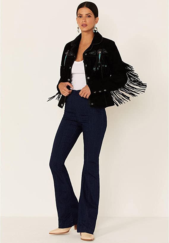 Western Genuine Leather Suede Jacket Women Native American Boar Cowlady Beaded & Fringe Cowgirl Jacket Tassels3