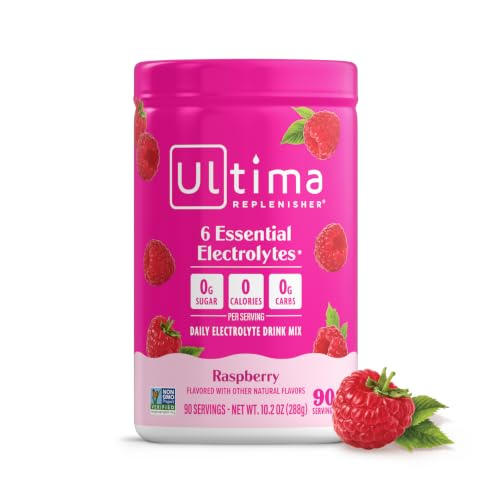 Ultima Replenisher Daily Electrolyte Powder Drink Mix, 90-Serving Canister | Zero Sugar Raspberry Hydration Powder with 6 Electrolytes & Minerals - Sugar Free, Plant-Based & Keto Friendly
