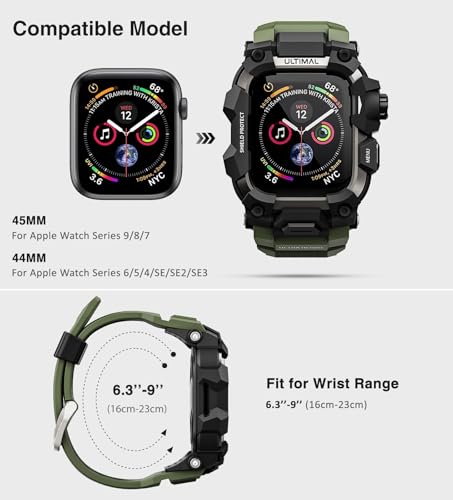 Image of ULTIMAL Rugged Case with Band for Apple Watch 44mm,Compatible with Apple Watch Series SE 3 /SE 2 /SE Generation /6 /5 /4, Military Grade Shockproof Bumper Cover for iWatch Tactical Band Men (44mm,Grey)