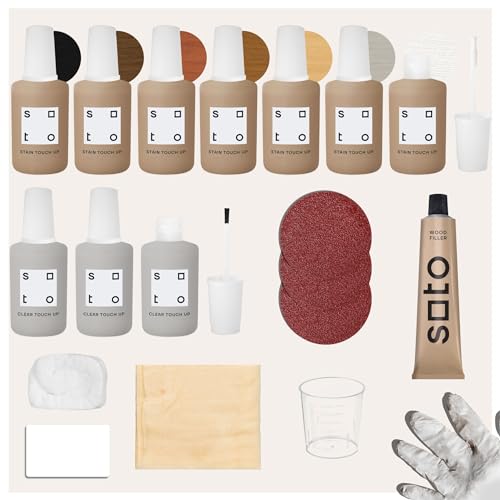 Soto Professional Furniture Repair Kit - Restore The Original Factory Finish with 20 Piece Kit, Includes 7 Stains + 3 Clear Coats Plus All The Supplies to Restore Furniture, Trim, cabinets, and More