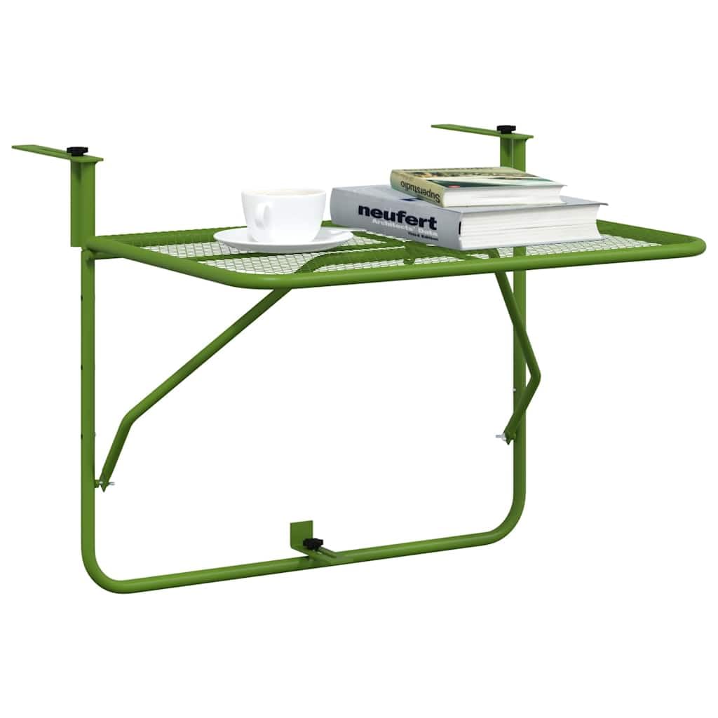 Tavolo da balcone verde, 60 x 40 cm, in acciaio, pieghevole | Salvaspazio, resistente alle intemperie, design a rete, per terrazza, veranda, ringhiera