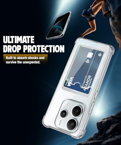 Image of WOW IMAGINE Transparent Back Cover Case for Redmi Note 14 SE 5G | Redmi Note 14 5G Flexible Built-in Slim Card Pockets Wallet | 360 Camera Protection TPU | Soft Silicone Mobile Cover - Transparent