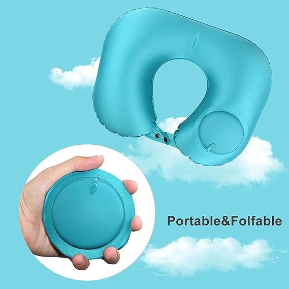 ERITIN Travel Neck Pillow with Manual & Automatic Inflation – U-Shaped, Cervical & Waist Support for Travel, Office, Camping, and Flying, Breathable Comfort, Multi-Color v 1