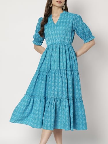 Image of Dress for Women | One Piece for Women | Long Stylish Women Dress Fit & Flare Maxi Dress, Cotton Summer Calf Length Dress