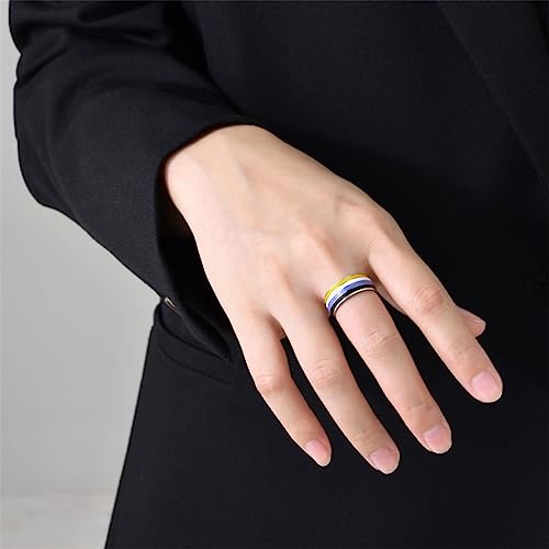 Image of Unisex 8mm Colorful Stripes Pride Ring | Stainless Steel, Unique Cool Enamel, Homosexuals LGBT Gay, Eternity Couple Wedding Band