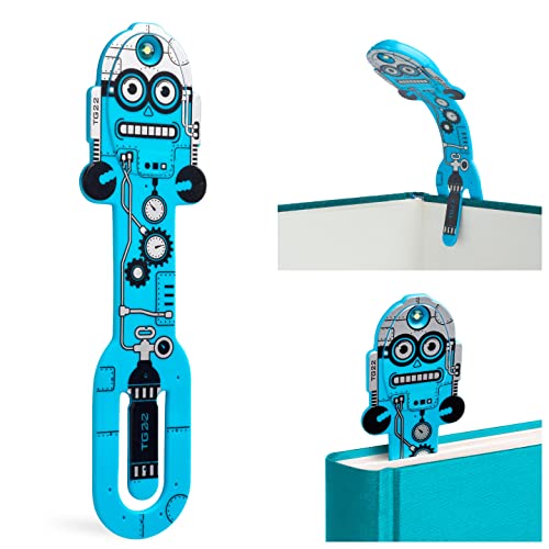 Flexilight Pal Reading Light | 2 in 1 Bookmark Book Light | LED Clip On Reading Lamp | Children and Adult Book Torch | Book Accessories | Gift for Readers, Book Lovers (Battery Operated, Robot Blue)