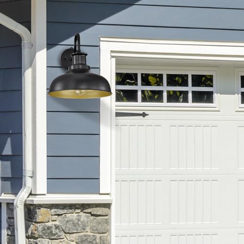 Image of Dusk to Dawn Outdoor Barn Lights Outdoor Wall Sconces Farmhouse Exterior Wall Mount Light Vintage Outside Lighting Fixture Industrial Black Lanterns for Porch Garage Shed Patio, 2 Pack