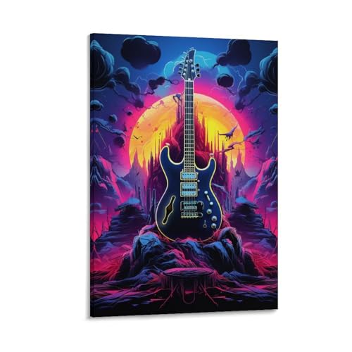 Guitare décoration murale peinture sur toile couloir salon 50x75