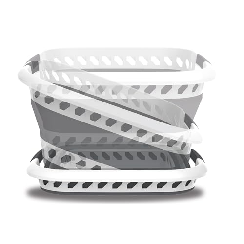5five - Corbeille à Linge Pliable 40L - 2 Poignées Confortables - Panier à Linge Rétractable - Grande Capacité - Gris et Blanc – vue 8