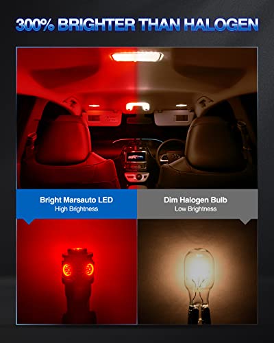 Image of Marsauto 194 LED Bulb Brilliant Red 168 T10 2825 5SMD No Polarity Replacement Bulbs for Car Dome Map Door Courtesy License Plate Dashboard Lights (Pack of 10)