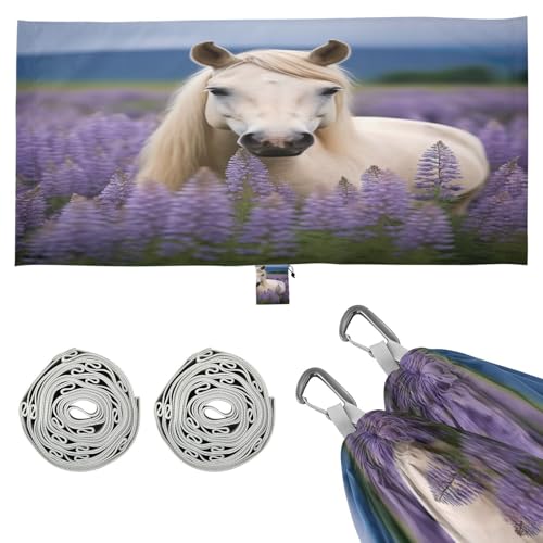 Haskirky White Horse Camping Hammock, Single Portable Hammocks with Tree Straps & Attached Carry Bag, 330Lbs Capacity Perfect for Outside Indoor Hiking Beach Backpack Travel