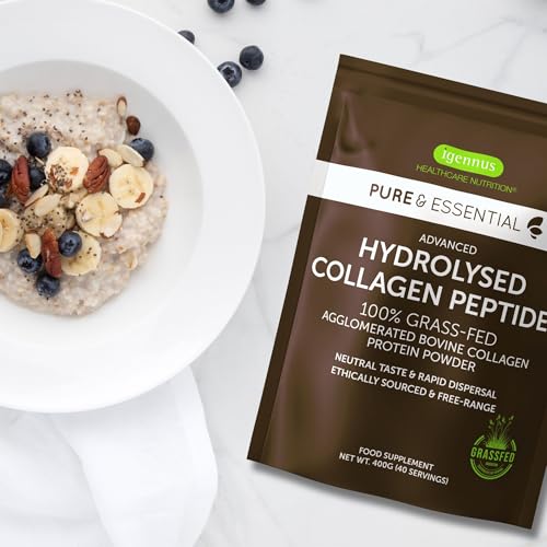 Collagen Hydrolysat Peptide aus zertifizierter Weidehaltung - Premium Rinder Kollagen Protein Pulver, Optimale Löslichkeit, 400g, von Igennus